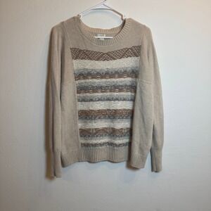 J Crew Women Wool‎ Blend Sweater Size S Beige Fair Isle Striped Long Sleeve Knit